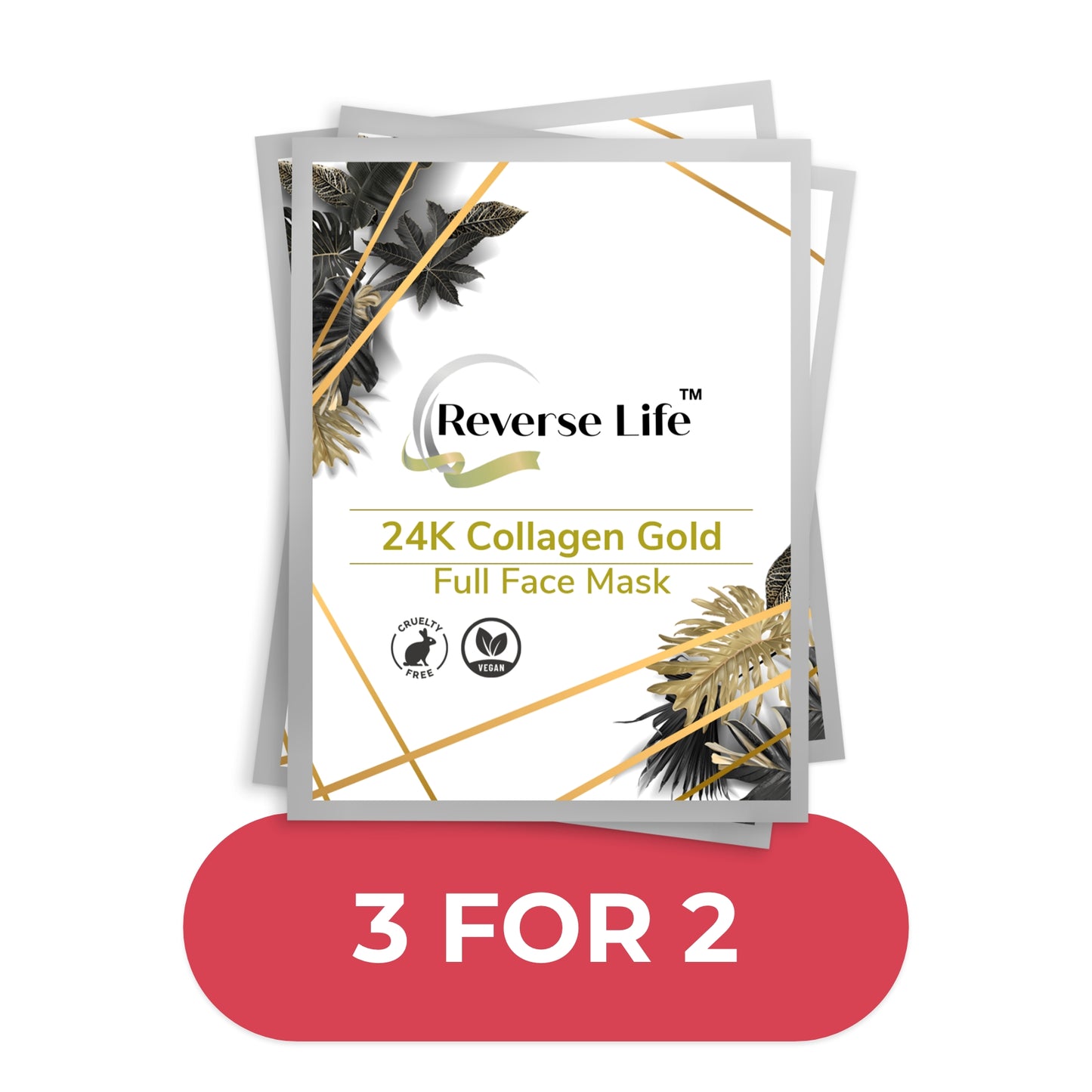 3 x 24k Collagen Gold Face Masks Addon